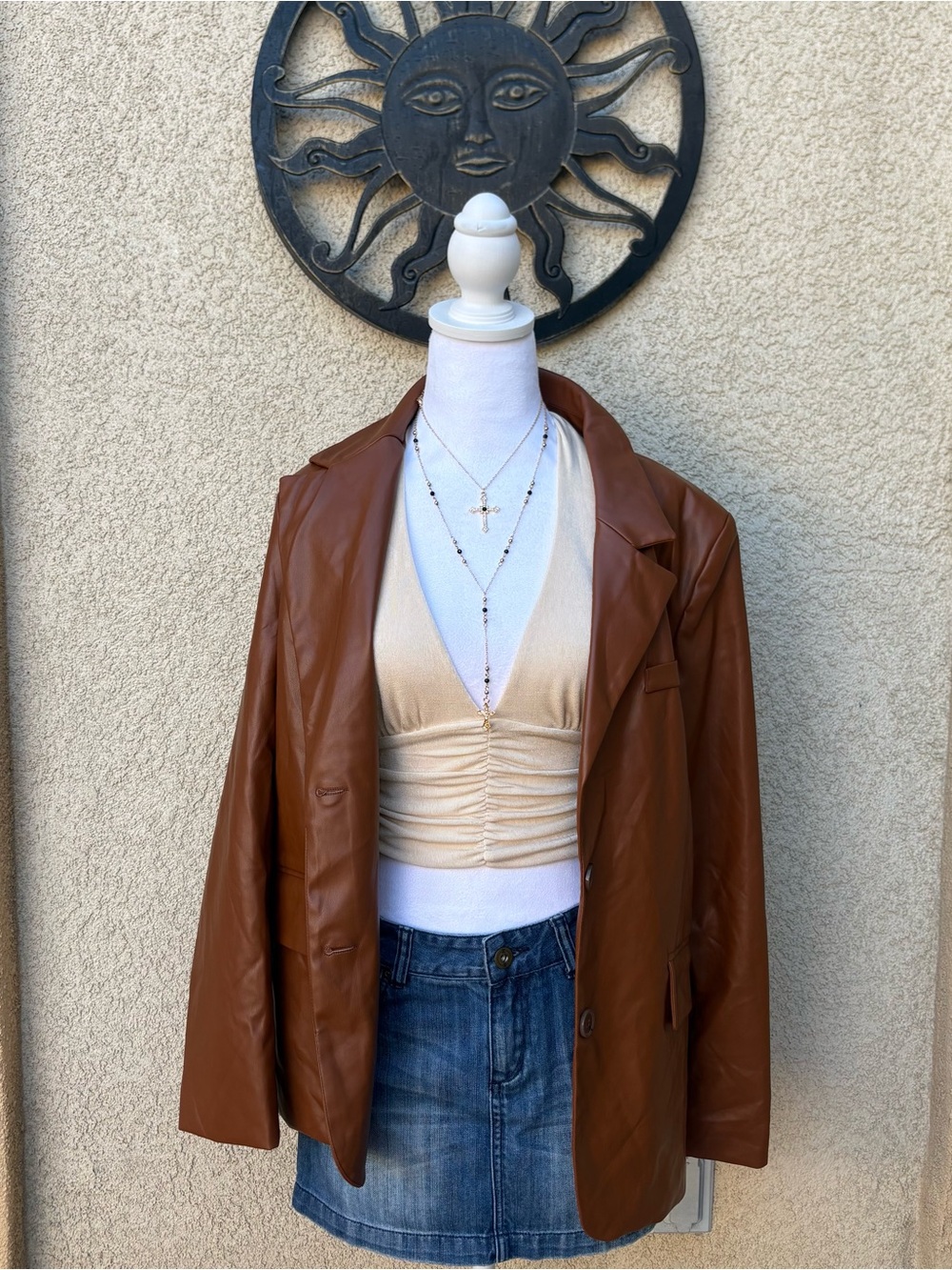 Love Tree Brown Faux Leather Blazer Jacket Fall Dressy Outerwear